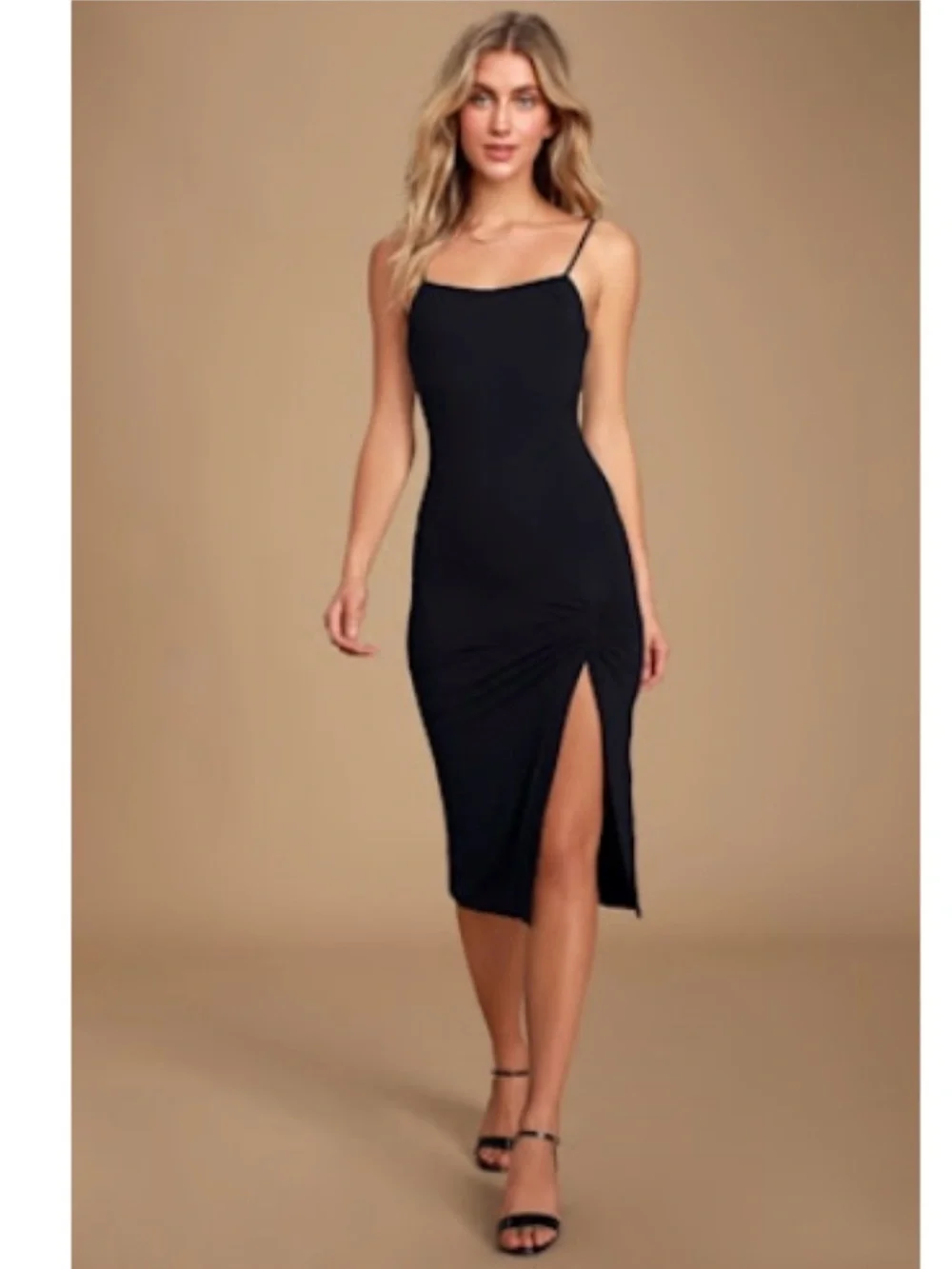 Lulu's Black Ruched Side Slip Dress
